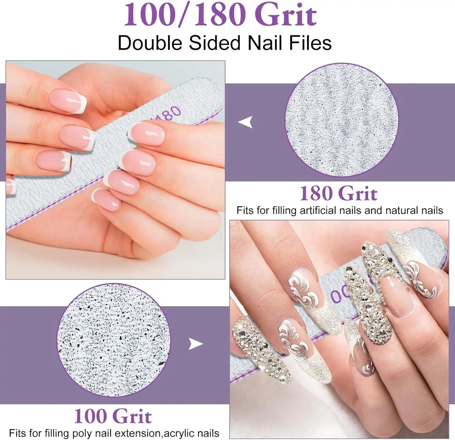 50Pcs/Lot Grey Sandpaper Nail File 100/180 Double Sided Buffer Block Polisher Pedicure Manicure Nail Art Files Nails Accesorios