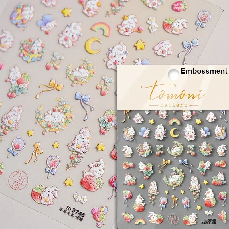 Lovely Cat Bunny Bowknot Poker Crown Lock Key Easter Eggs Love Cute Rabbit Mushroom Chick Flower Dog DIY Nail Art Stickers Decal