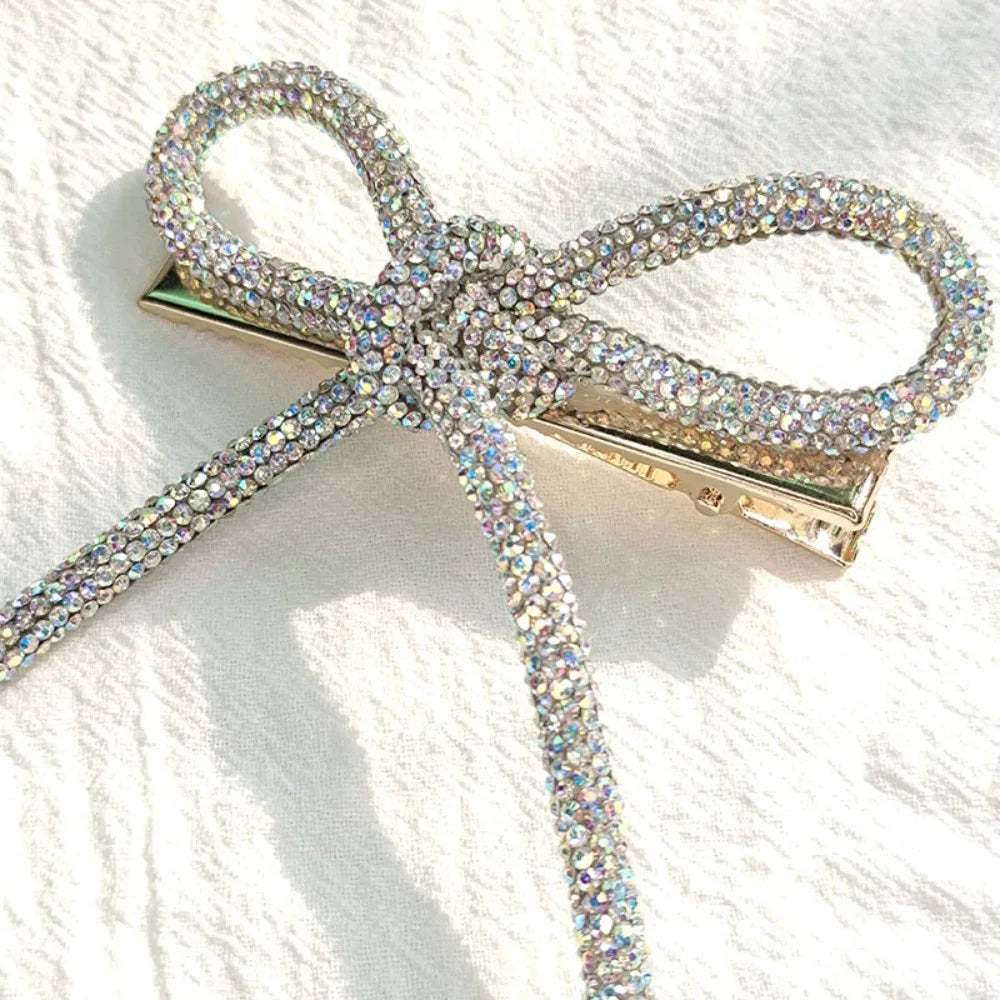 Elegant Vintage Bowknot Clips Crystal Rhinestone Hair Clip Ribbon Accessories Women