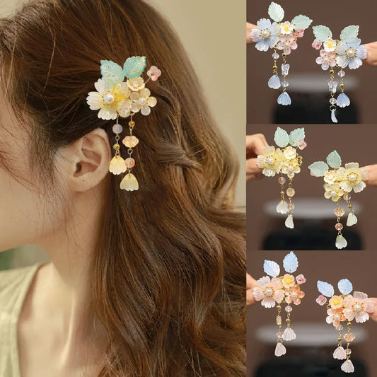 2pcs Chinese Women Hair Clips Flower Pearl Hairpin Vintage Hanfu Decor Barrettes Retro Wedding Headpiece Hair Jewelry Headdress