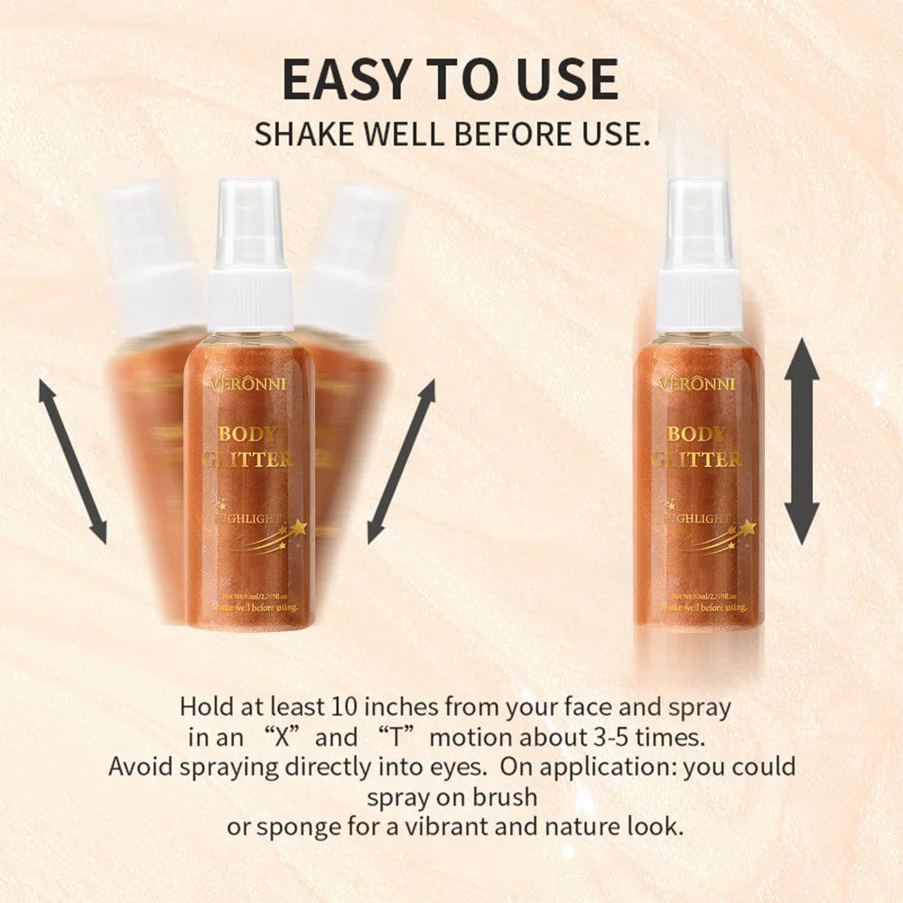 Glow Shimmer Spray,Waterproof Liquid Highlighter Body Luminizer with Glitter Makeup For Face & Body,Long-lasting For Festival