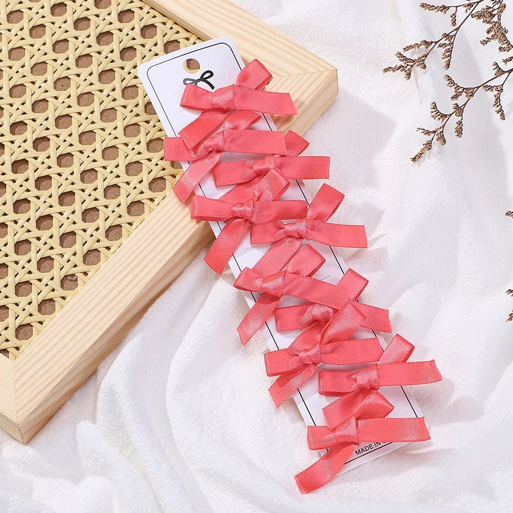 RAINBOW BOWS 10Pcs Kids Sweet Solid Color Mini Bows Hair Clip Baby Girls Ballet Style Ribbon Braided Hair Accessories Wholesale