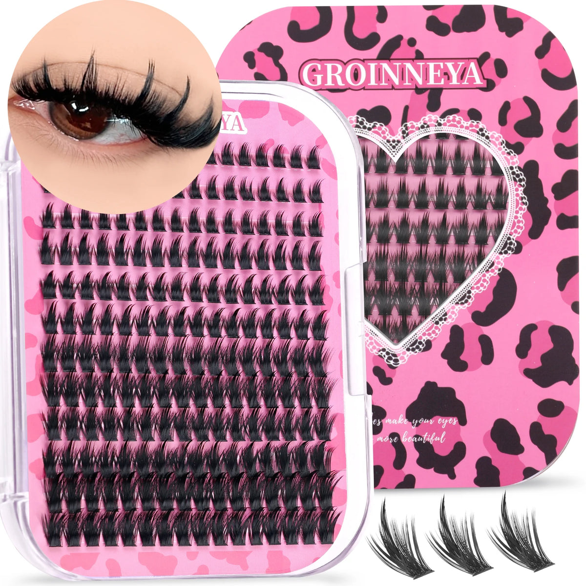 GROINNEYA DIY Lash Clusters Mixed Tray Manga Cluster Lashes DIY Spiky Lashes Extension Natural Volume Individual Lashes Makeup