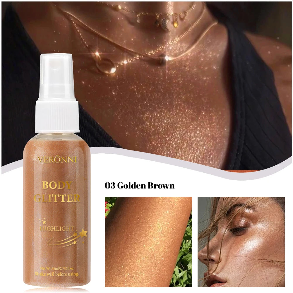 Glow Shimmer Spray,Waterproof Liquid Highlighter Body Luminizer with Glitter Makeup For Face & Body,Long-lasting For Festival
