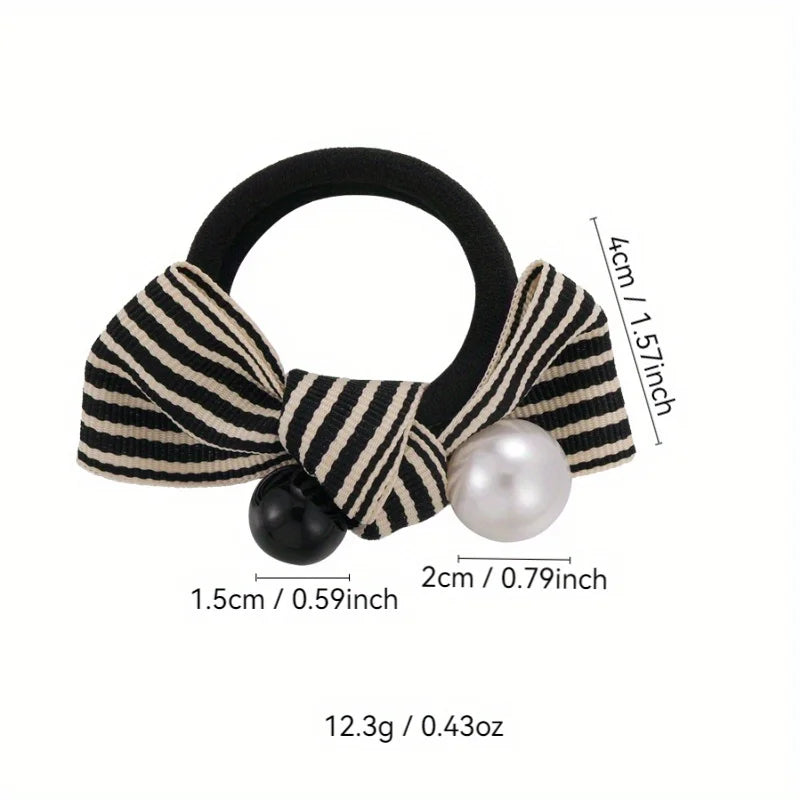 Simple Beach Hair Accessories Scrunchies for Hair Woman Accesories Pearl Striped Bow Girls Cute Items New Headwear Apparel