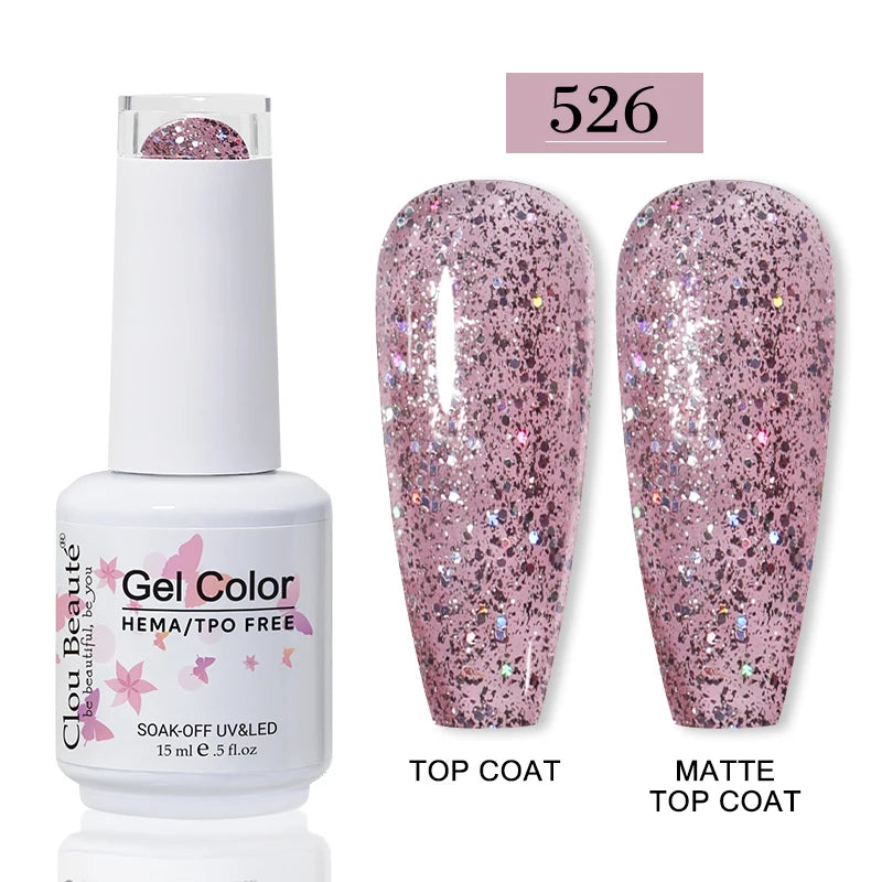Clou Beaute Glitter Gel Nail Varnishes Winter Color Sparkling Sequins Soak Off UV LED Varnish Nail Art Decoration Base Top Coat