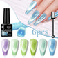 6pc Glitter Cat Magnetic Nail Gel Polish Set Cat Eye Holographic Reflective Semi Permanent UV Gel Soak Off Sparkling Nail Art