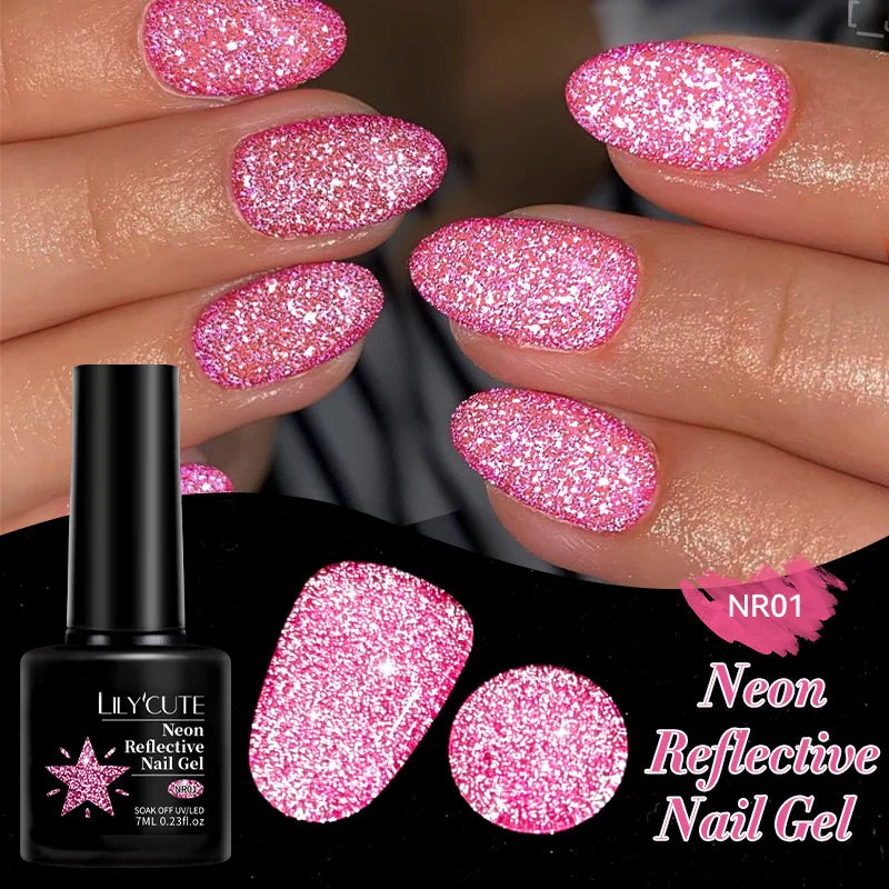 LILYCUTE 7ML Reflective Glitter Gel Nail Polish Bright Sparkling Silver Color Semi-permanent Soak Off Nail Art UV Gel Varnishes