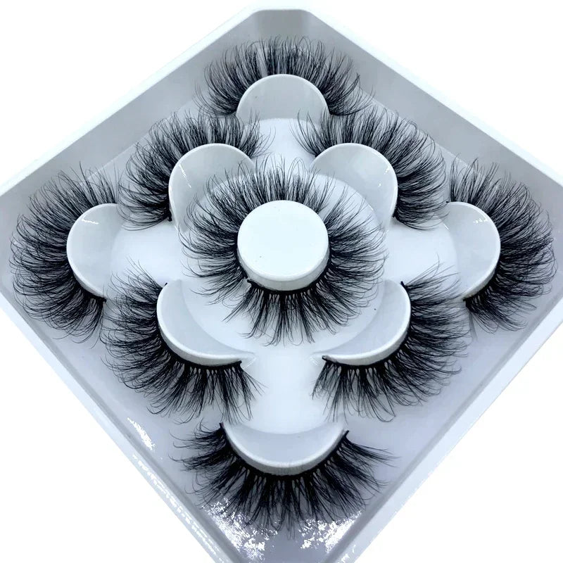 AMSDCN 5 Pairs 3d Mink Dramatic Volume Lashes Bulk Faux Thick Long Wispy Natural Mink Lashes Pack Short Wholesales Natural False