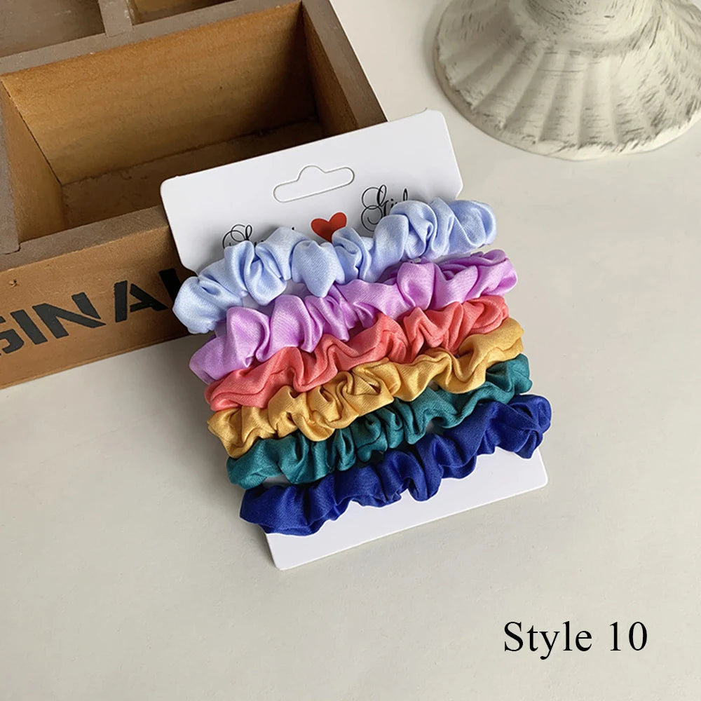 6PCS Colorful Satin Silk Hair tie Elastic Hair Bands hair elastics Women Simple Silky Satin Hair Scrunchies Set Hair Accessories