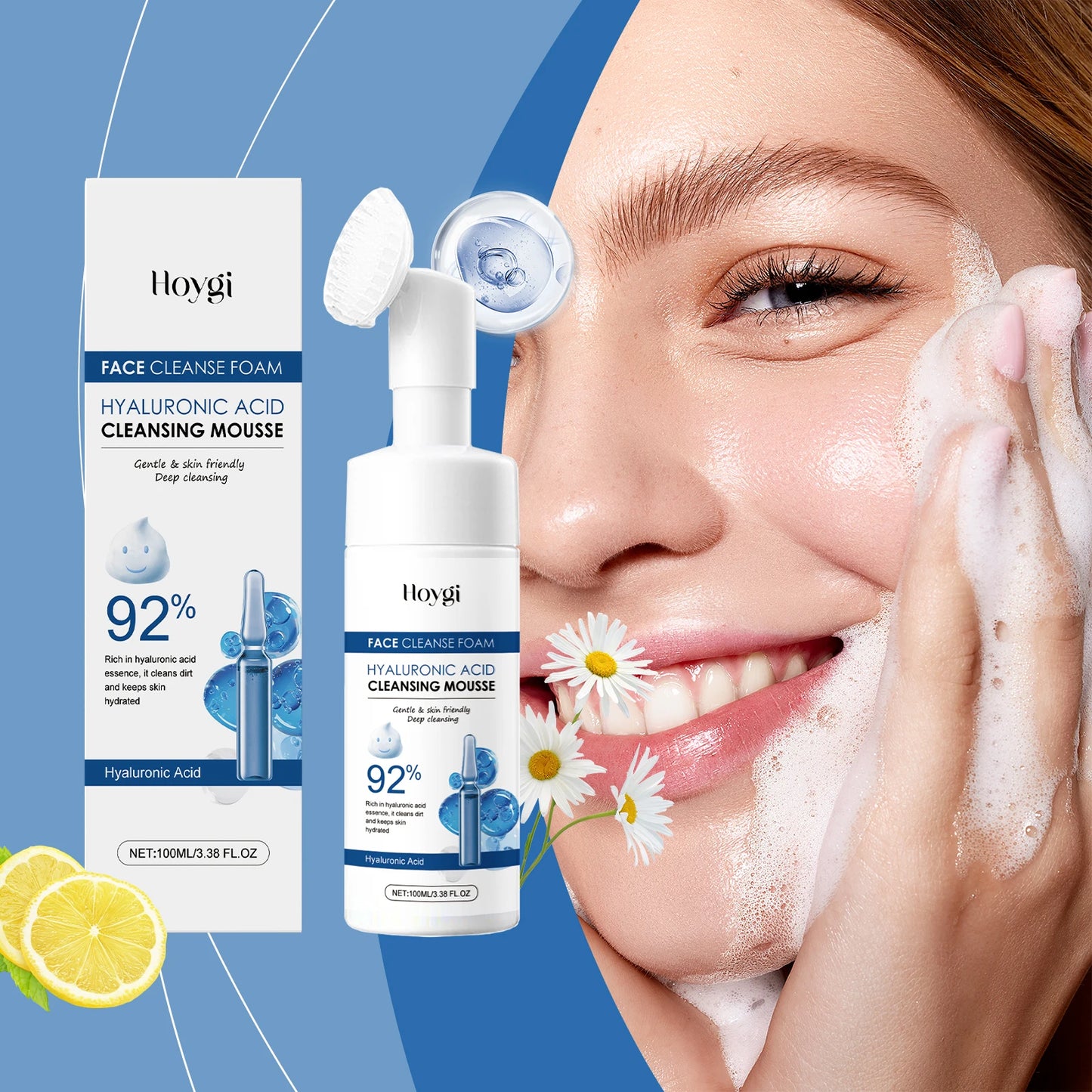 Hyaluronic Acid Cleansing Foam Gentle Moisturizing Face Wash for Sensitive Skin, Hydrating Daily Skincare, Non-Irritating