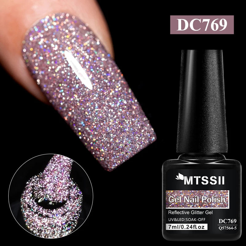 7ml Champagne Gold Sliver Reflective Nail Gel Polish Sparkling Shining Glitter Pink Red Nail Supplies Semi Permanent Gel Varnish