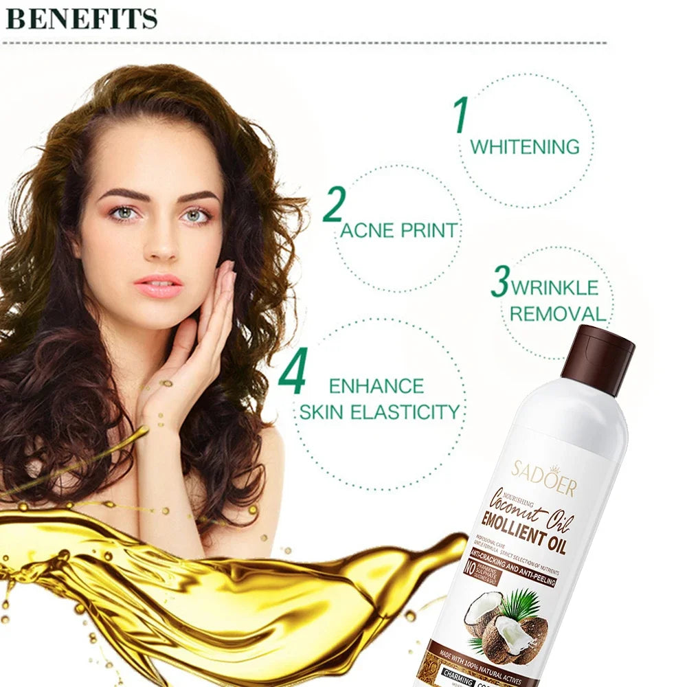 250ml Coconut  Sooth Dry Skin Lighten Fine Lines Face Massage Oil Nourishes Hair Removes Frizz Hair Care Oil Firming Body Oil
