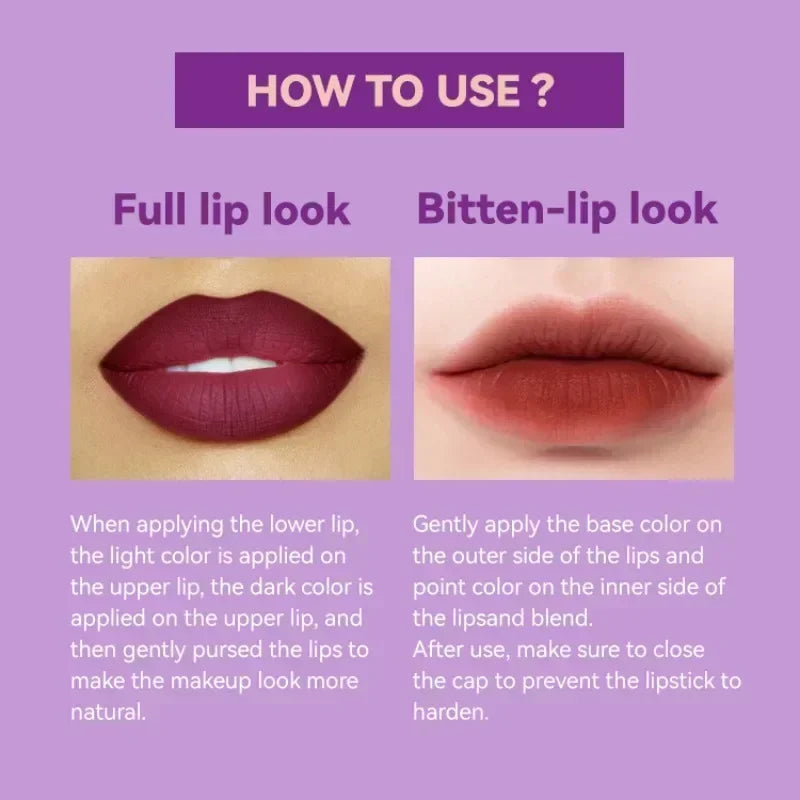2 in 1 Matte Two Tone Waterproof Lipstick Long-lasting High-Pigment Color Lipliner Lipsticks Bitten-lip Gradual Change Lip Color