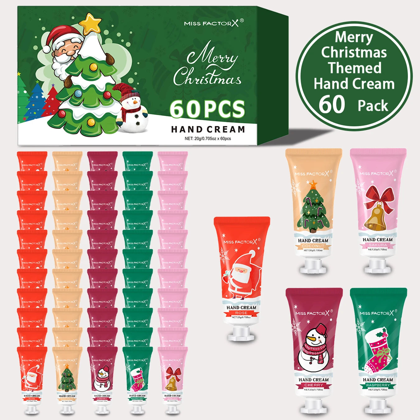 60 piece set of Christmas hand cream box, moisturizing, anti freezing, dry cracking in autumn and winter -5 flavors