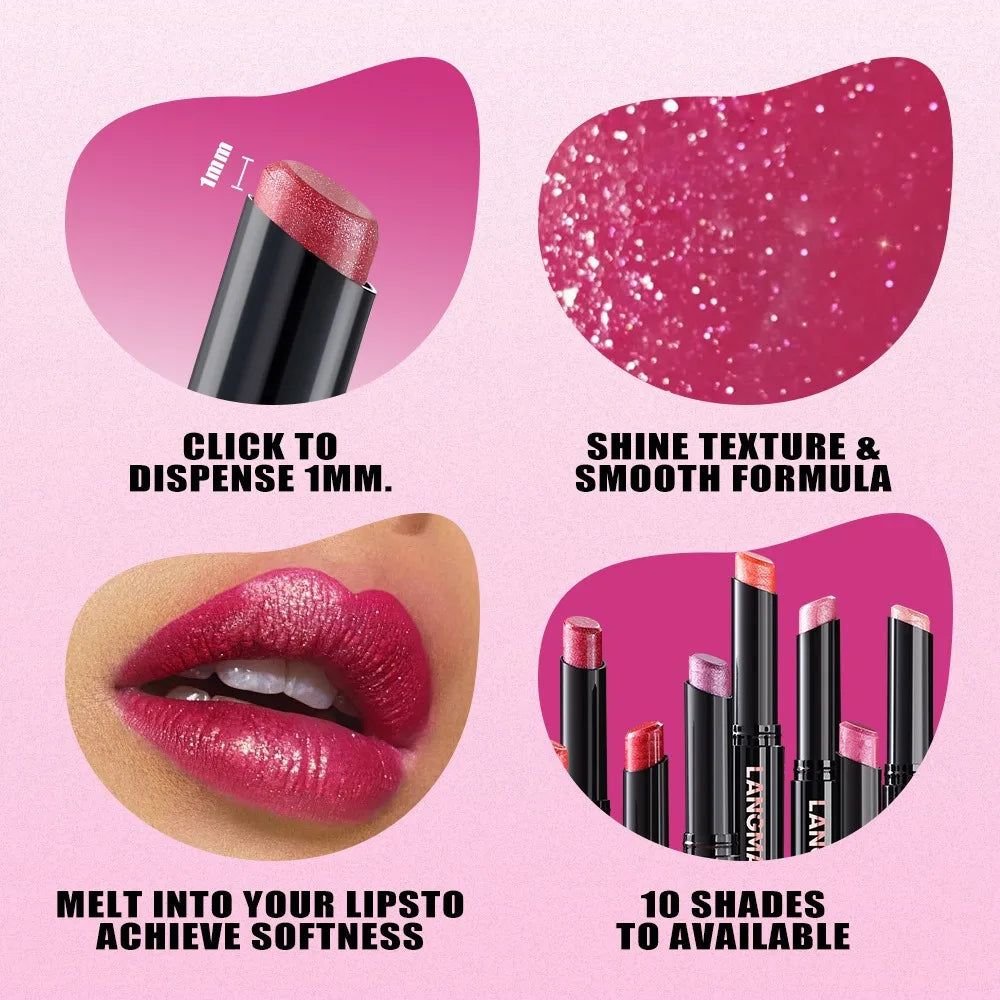 10Color Diamond Glitter Velvet Lipstick Long Lasting Moisturizing Shiny Pearlescent Sexy Red Lipgloss Lip Sticks Makeup Cosmetic