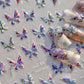 Shiny Jelly Butterfly Charming Golden Gradient Bowknot 5D Self Adhesive Nail Art Sticker Flower Petal Rhinestone Manicure Decals