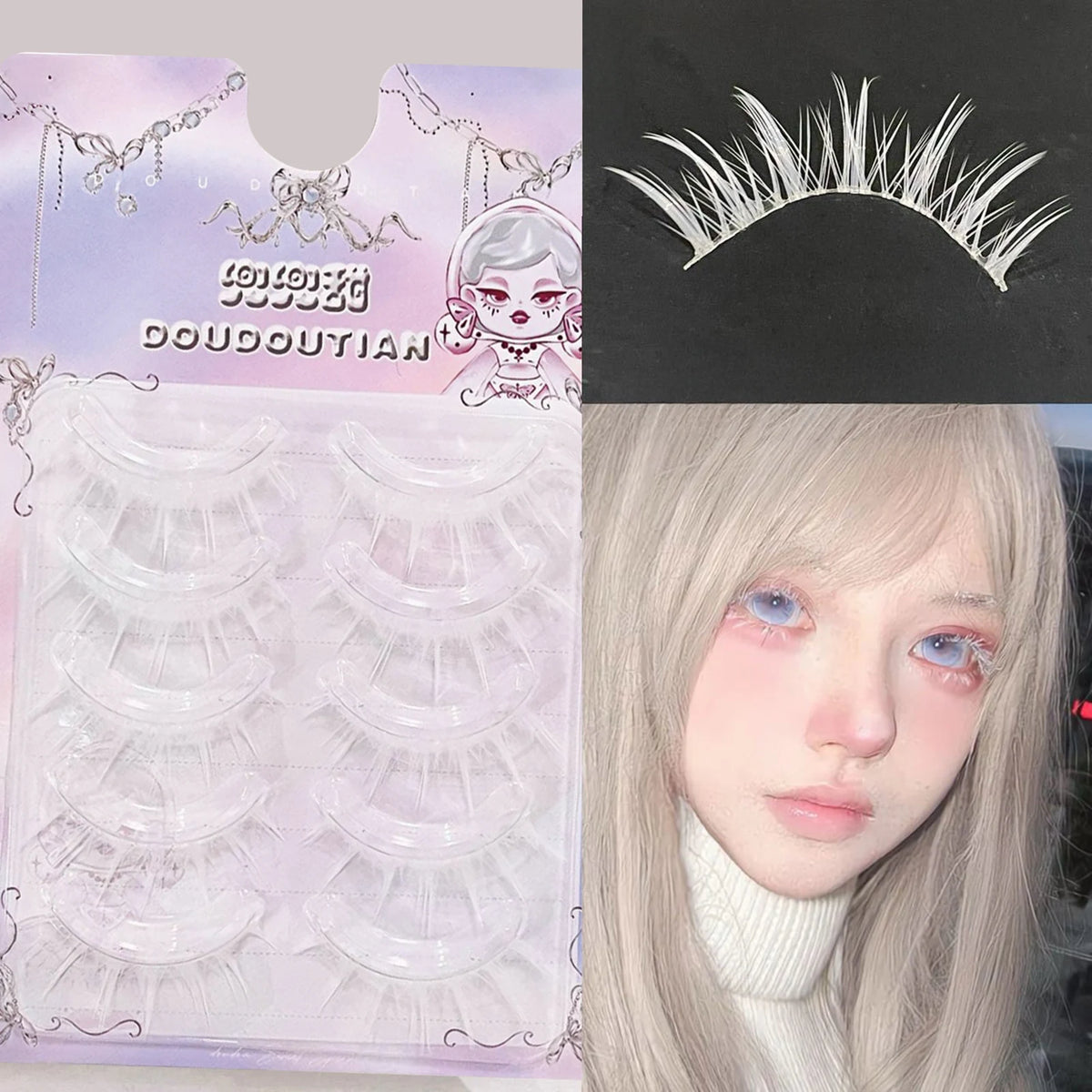 White Feather Lashes Strips Manga Cosplay False Eyelashes Full Srip Cluster Lashes Extensions Halloween Christmas Party Makeup