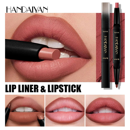 HANDAIYAN 2 in 1 Double-end Matte Lipstick Pencil Lipliner Waterproof Long Lasting Matte Lip Liner Pen 6 Colors Lipsticks Makeup