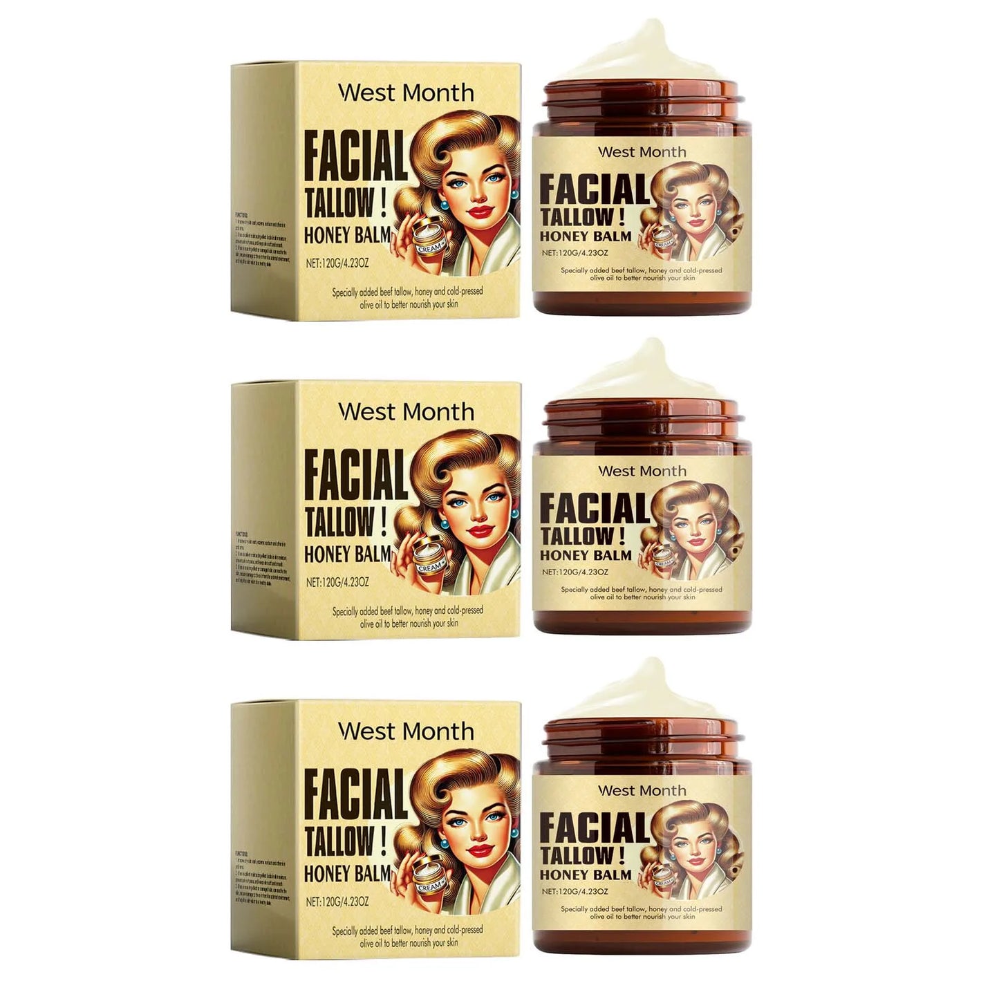 Beef Tallow Face Cream Lasting Moisturizing Soothing Facial Skin Firming Increase Facial Elasticity Nourishing Smooth Skin Care