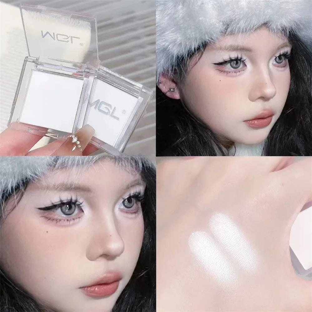 Matte Highlighter Powder in White-Natural 3D Brightening Eyeshadow Long-Lasting Eye Makeup Palette Brighten Face High Gloss