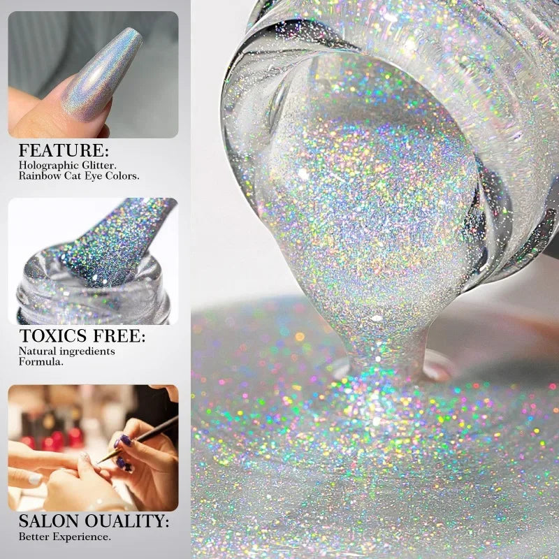Rainbow Sparkle Holographic Nail Polish 7ml Multichrome Laser Glitter Nail Lacquer Quick-Dry Salon Professional Nail Art Polish