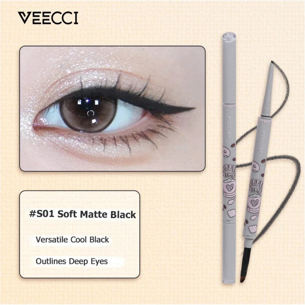 VEECCI Eyeliner Pencil Double-ended Built-in Blade Brush Color-locking Long-lasting No Smudging 50mg Eye Makeup Cosmetics