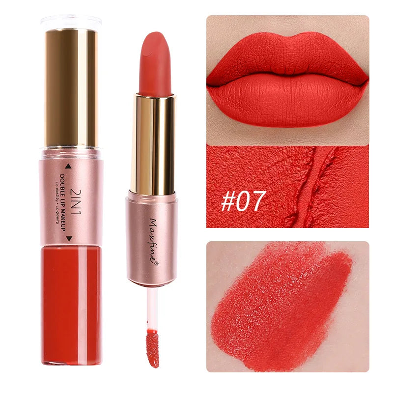 2 In 1 Matte Liquid Lipstick Long Lasting Color Moisturizing Waterproof Non Stick Cup
