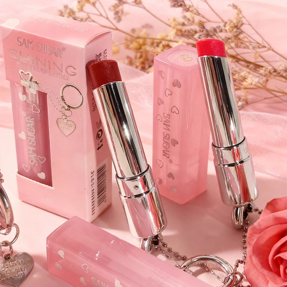 Velvet Lipstick Metallic Shine Long Lasting Moisturizing No Grainy Highly Pigmented 3D Diamond Glitter Heart Love Lipstick