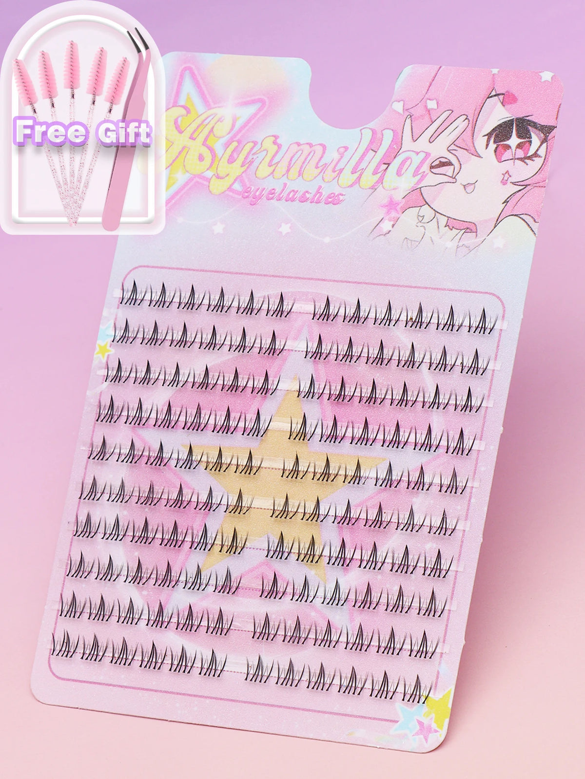80 Clusters of Brown Natural Fox-Style Cat Eye False Eyelashes Makeup Tools, Natural Segmented Eyelash Bundles Makeup Tools