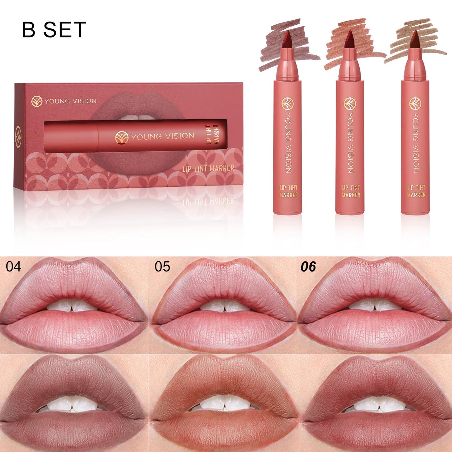 3pcs/ set Lip Tint Marker Liquid lipstick Nude Matte Shades, Lip Liner and Stick 2-in-1, Durable waterproof  Christmas gift