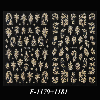 2PCS Golden Glitter Leaf Nail Art Stickers Shinny Christmas Trees Snowflake Sliders Japanese Winter Y2K Leaves Manicure Decor