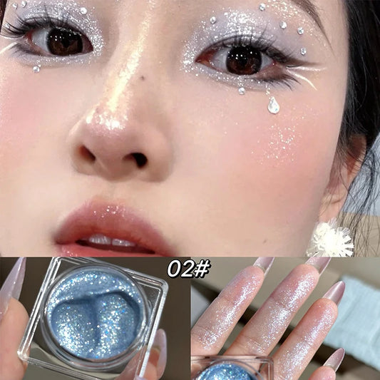CACE Diamond Sparkle Highlighter Cream Monochrome Shimmering Pearl Silver Face Contour Brighten Makeup Glitter Highlight Gel