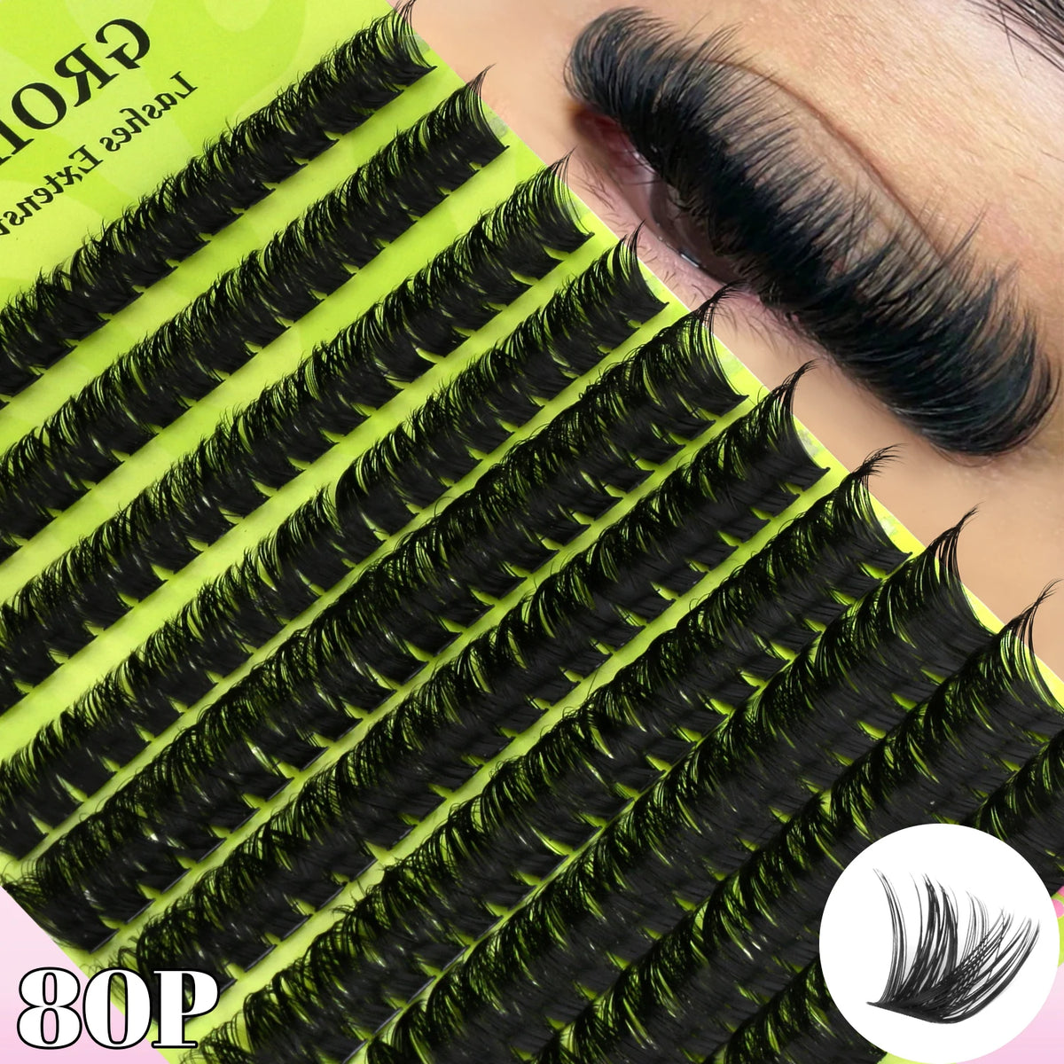 GROINNEYA Lashes Clusters 8-16mm Fluffy Volume Clusters Lashes 80D Faux Mink Eyelashes Cluster Natural Thick False Eyelashes