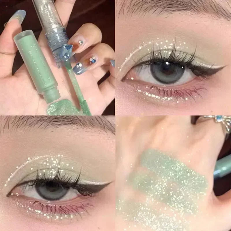 3pcs/1pcs Double Head Liquid Eyeshadow Pretty Cyan Blue Glitter Diamond Eye Shadow Shimmer Matte Natural Waterproof Eye Makeup