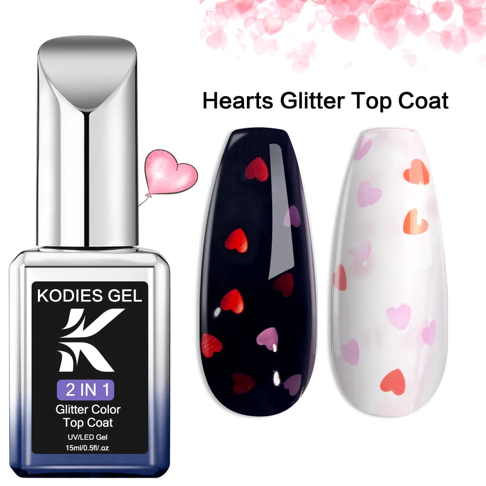 KODIES GEL Glitter Top Coat Gel Nail Polish 2 In 1 Semi Permanent  UV Stars Moon Halo Top Coat No Wipe Manicure Nail Art Sealer