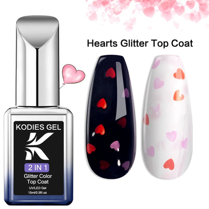 KODIES GEL Glitter Top Coat Gel Nail Polish 2 In 1 Semi Permanent  UV Stars Moon Halo Top Coat No Wipe Manicure Nail Art Sealer