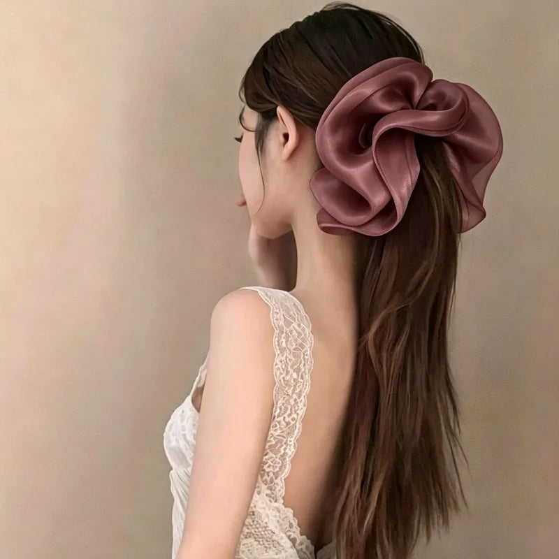 Soft Pleated Chiffon Flower Banana Hair Clips Anti Slip Holder Elegant Hair Barrettes Women Daily Wedding Party Hair Accessories