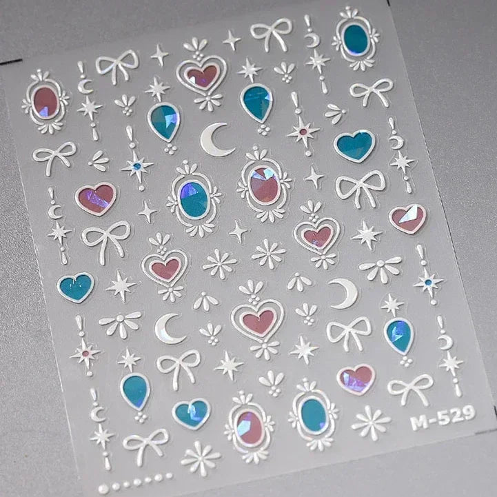 Cat's Eye 5D Gradient European Love Heart Gem Wing Crystal Geometric Colorful Self Adhesive Nail Art Stickers Manicure Decals