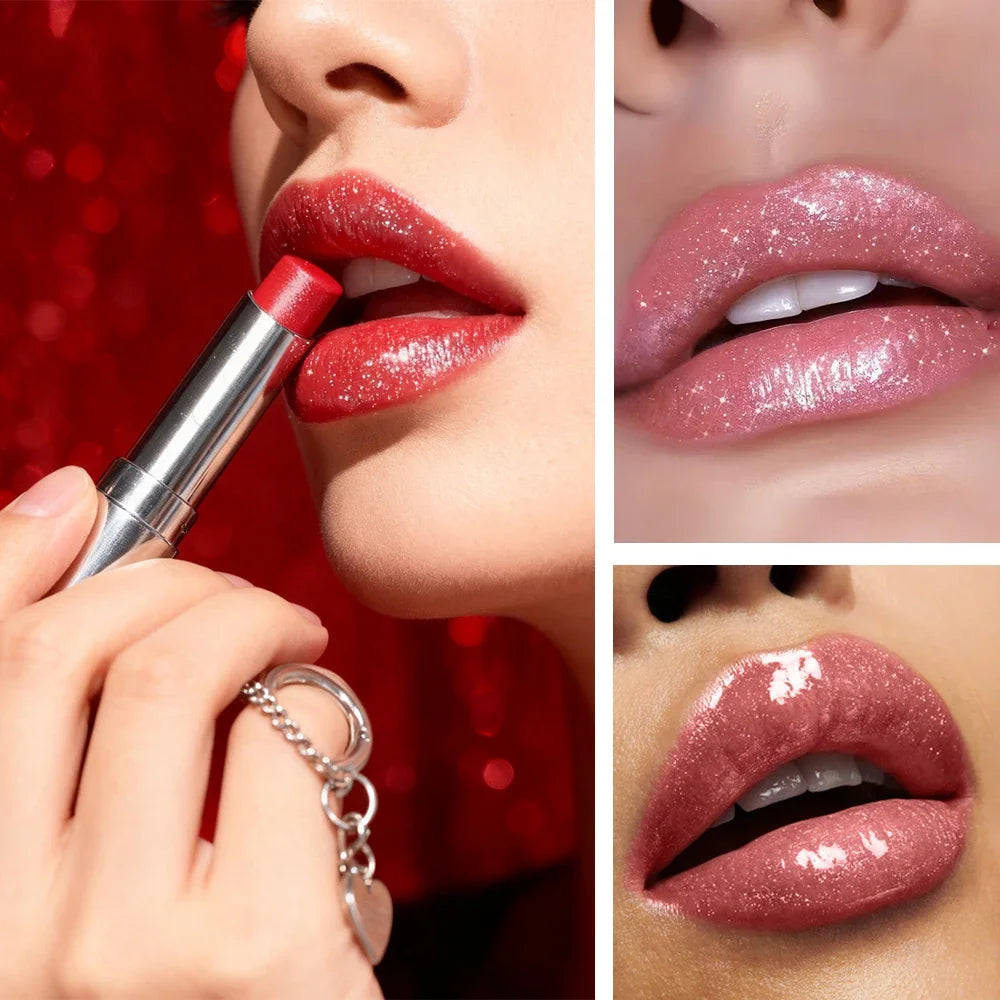 Velvet Lipstick Metallic Shine Long Lasting Moisturizing No Grainy Highly Pigmented 3D Diamond Glitter Heart Love Lipstick