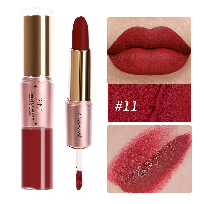 2 In 1 Matte Liquid Lipstick Long Lasting Color Moisturizing Waterproof Non Stick Cup