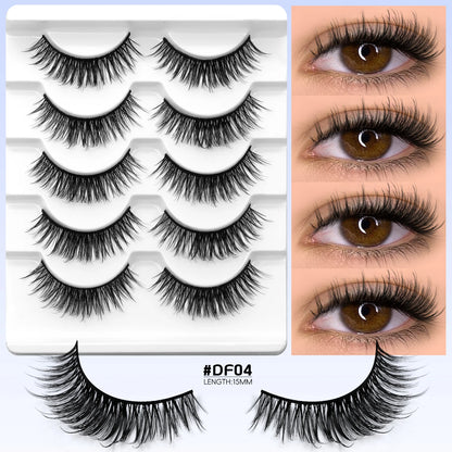 Veltrinay Natural Half Lashes Cat Eyelashes Soft Wispy with Clear Invisible Band Reusable Faux Mink Eyelashes Makeup