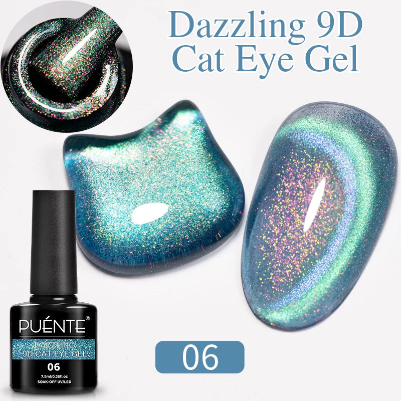 7.5ML Aurora Starlit Cat Eye Gel Nail Polish Rainbow Glitter Galaxy Cat Magnetic Nail Art Gel Soak Off UV Semi-Permanent Varnish