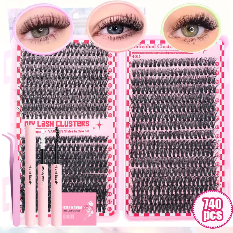 30D40D50D80D DIY Eyelash Extension Kit with Tweezers, Glue and Seal Reusable Single Eyelashes for Party Stage Festival Eye Makeu