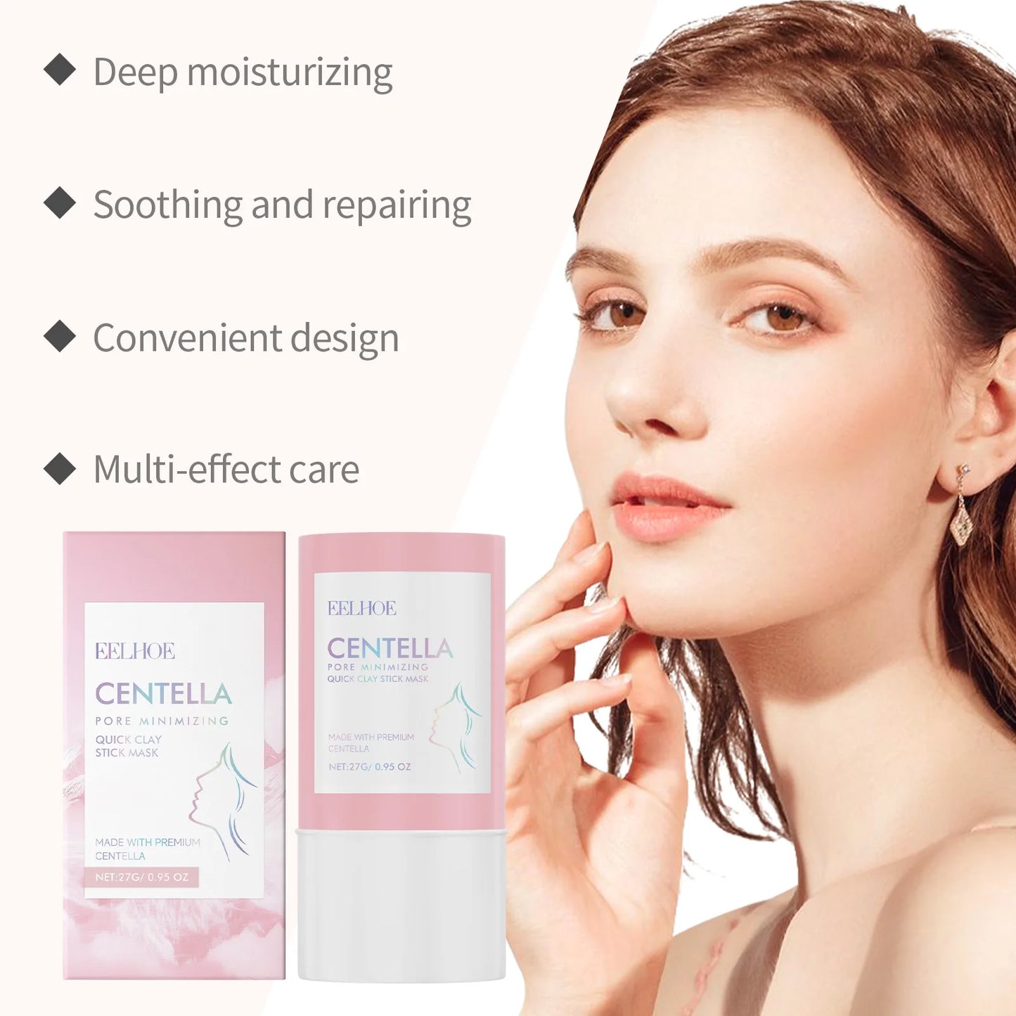Centella Clay Stick Mask Deep Hydration Pore Minimizing Soothing Whitening Facial Care Fast Convenient Exfoliating Beauty Pink