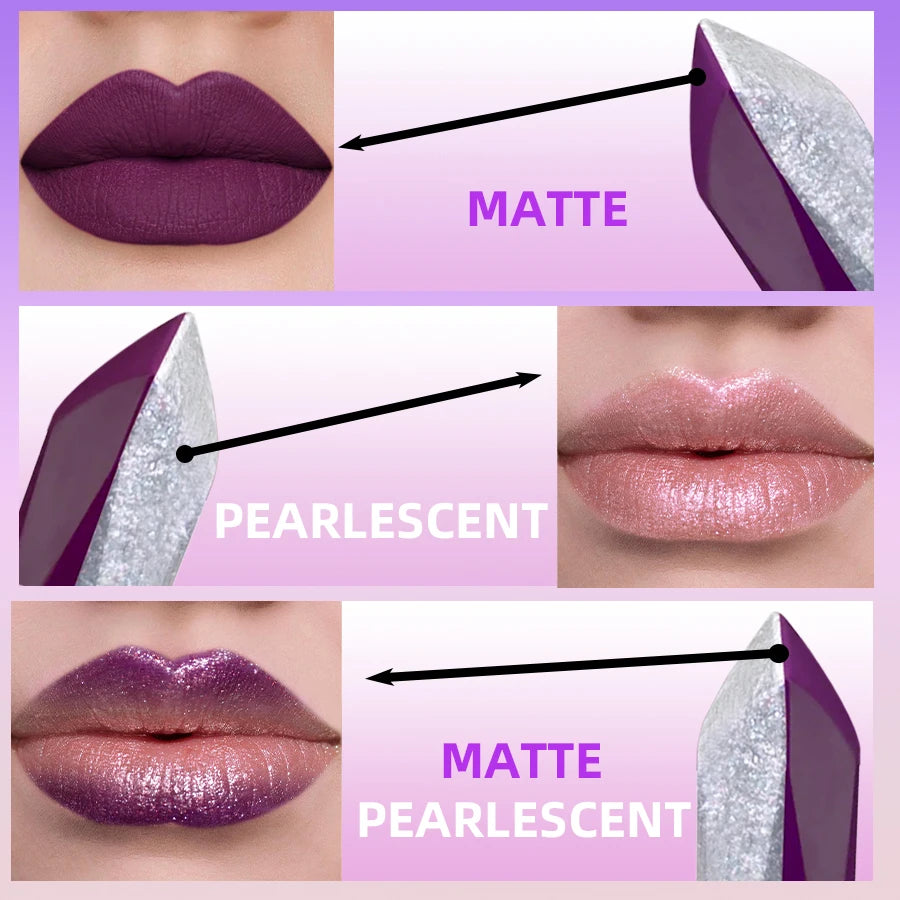 1PC Purple Glitter Two-tone Lipstick Red Rose Moisturizing Lipsticks Cosmetics Easy to Use Lip Tint Makeup Lip Beauty Long Lasti