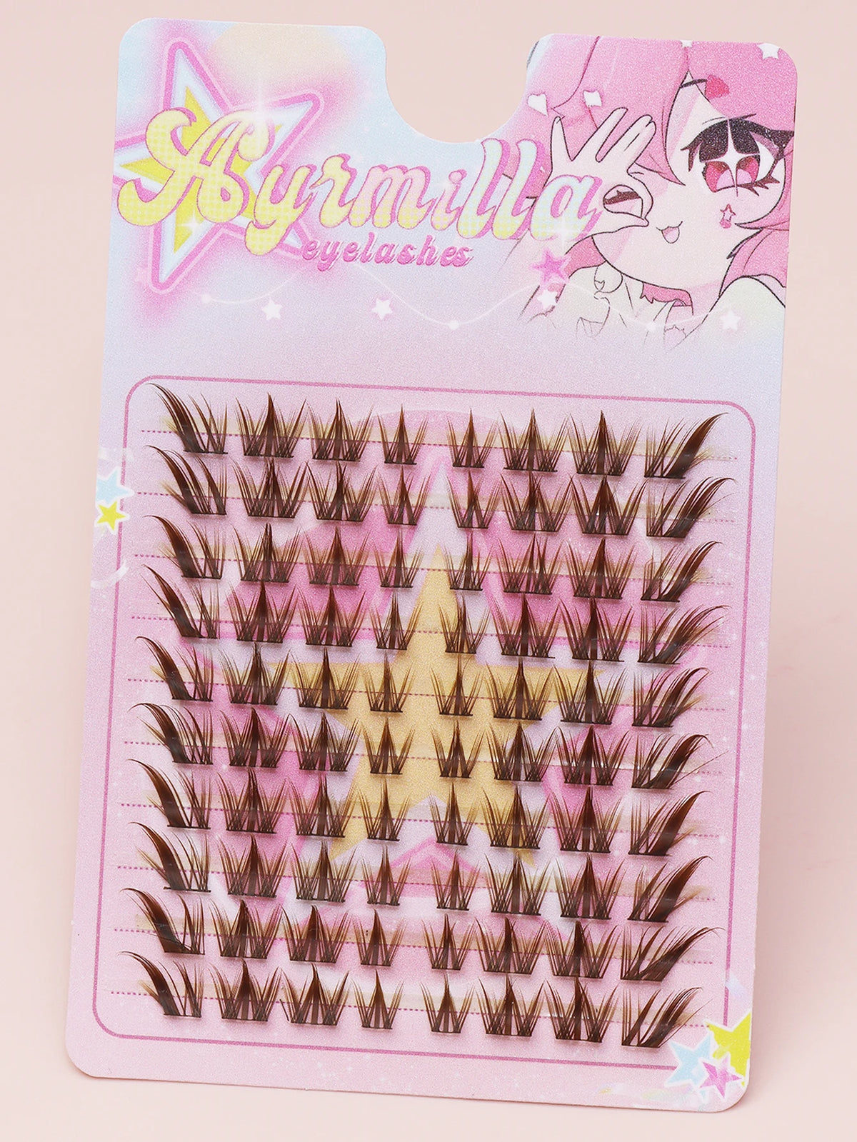 80 Clusters of Brown Natural Fox-Style Cat Eye False Eyelashes Makeup Tools, Natural Segmented Eyelash Bundles Makeup Tools