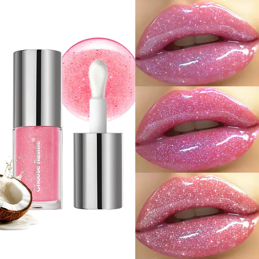 Coconut Flavored Lip Gloss Large Brush Head Mirror Pearl Moisturizing Fine Shimmering Transparent Water Gloss Lipstick