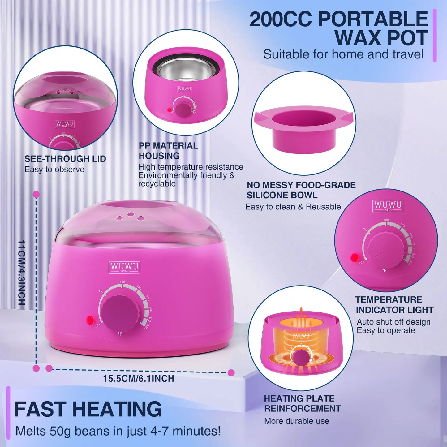 Waxing Kit EU Plug(19 items) WUWUVISTA Hair Removal Wax Kit Wax Melt Warmer Waxing Beads Face/Brazilian/Full Body/Bikini