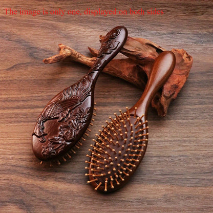 1Pc Sandalwood & Bamboo Air Cushion Brush - Gentle Scalp Massage Comb for All Hair Types with Unique Animal & Floral Designs
